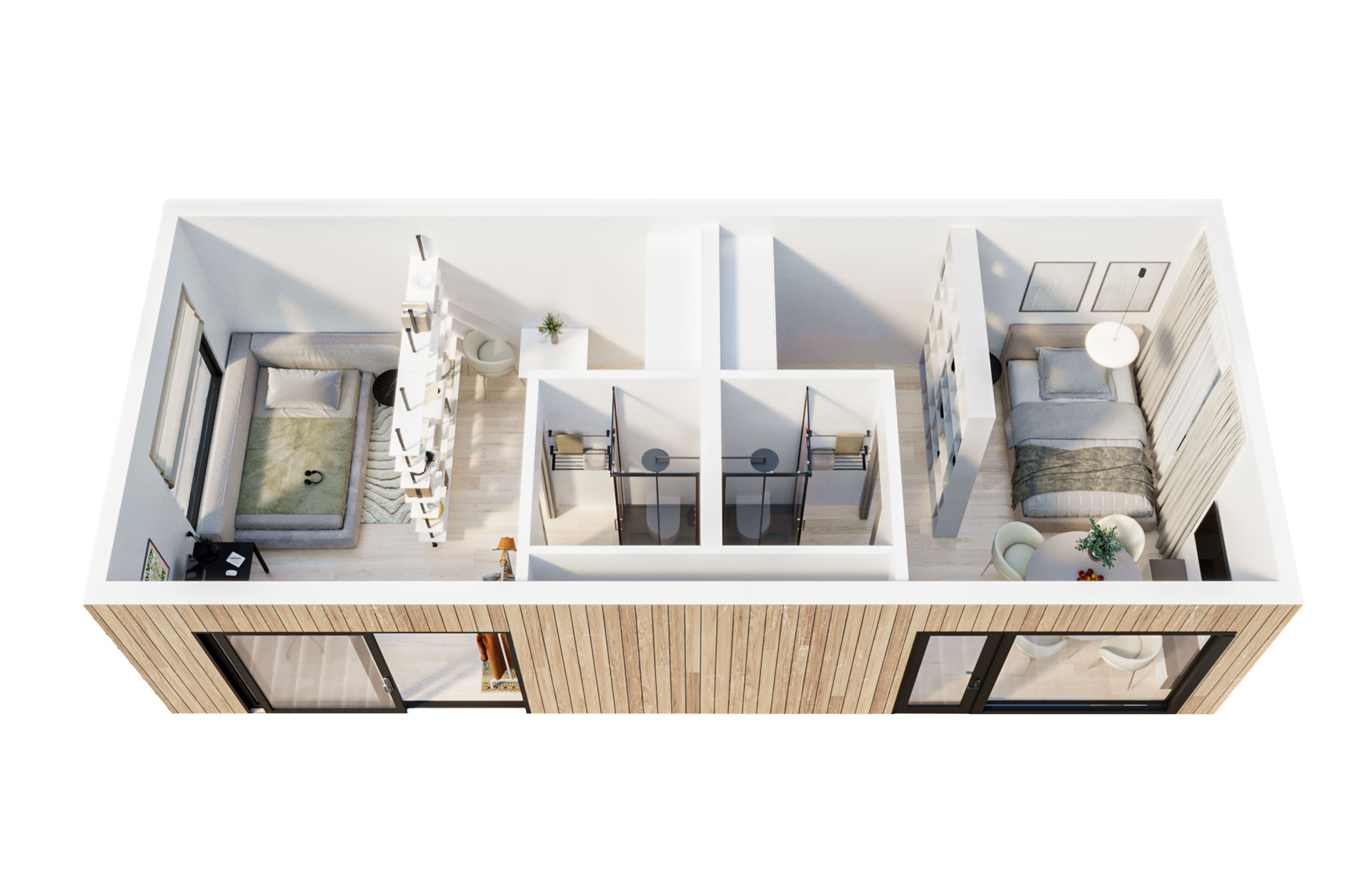modulaire woning in 2 ruimtes bovenaanzicht